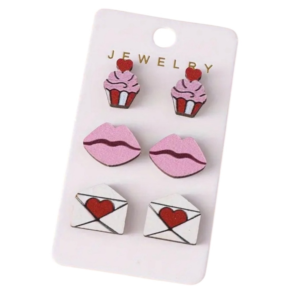 Pink Cupcake Stud Earrings - Set of 3 - Picture 1 of 4